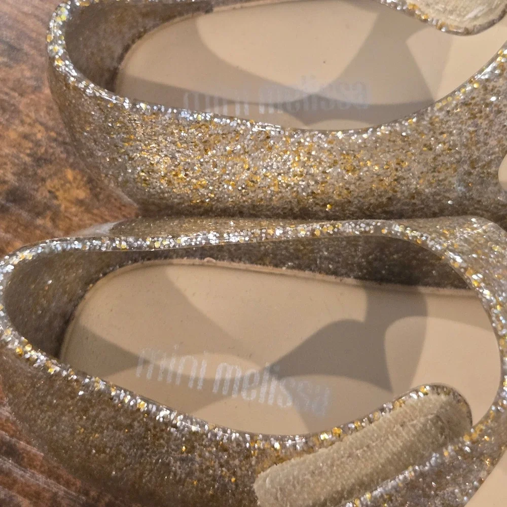 Mini Melissa Toddler Gold Glitter Mary Jane Jelly Shoes Floral Rose Size 6c 22EU